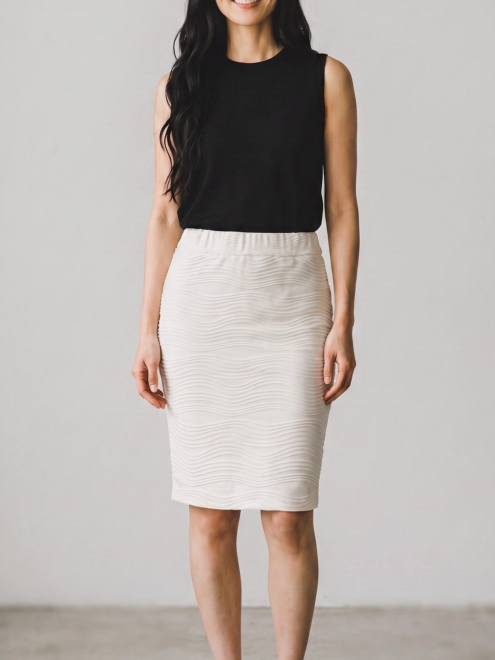 Hot Gal White Textured Pencil Skirt